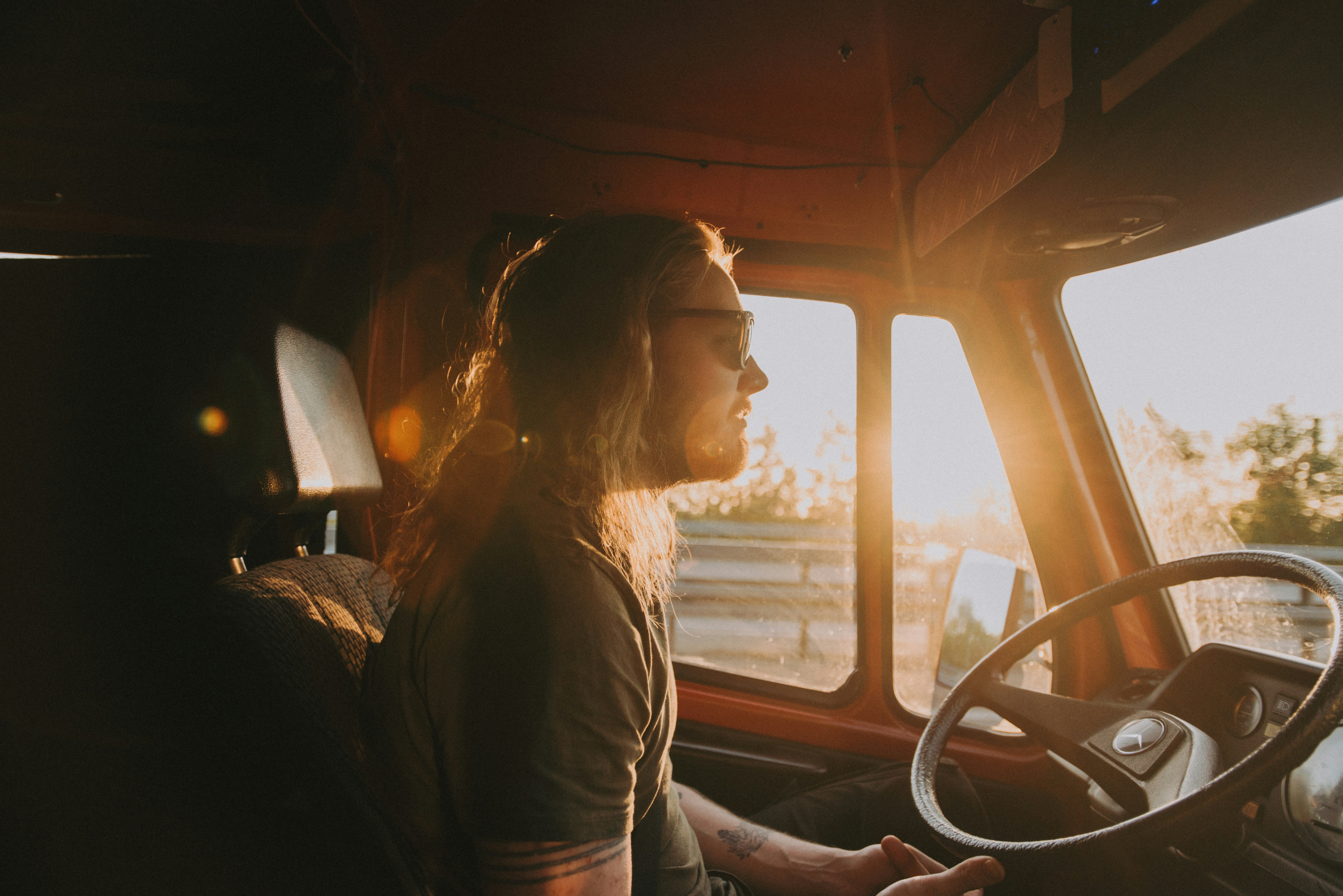 Volunteer driver's view from inside a van